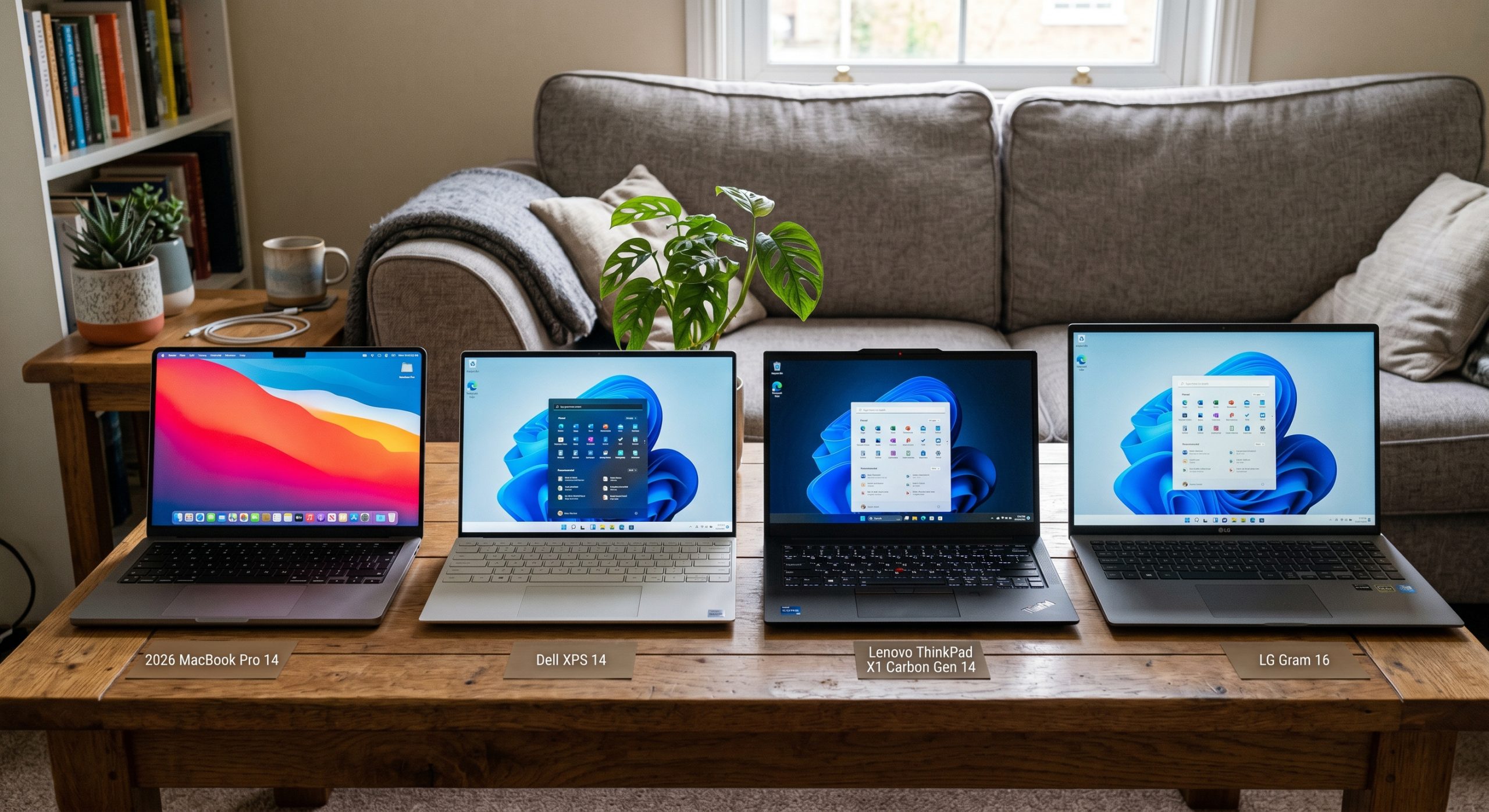 Olika laptops på et bord